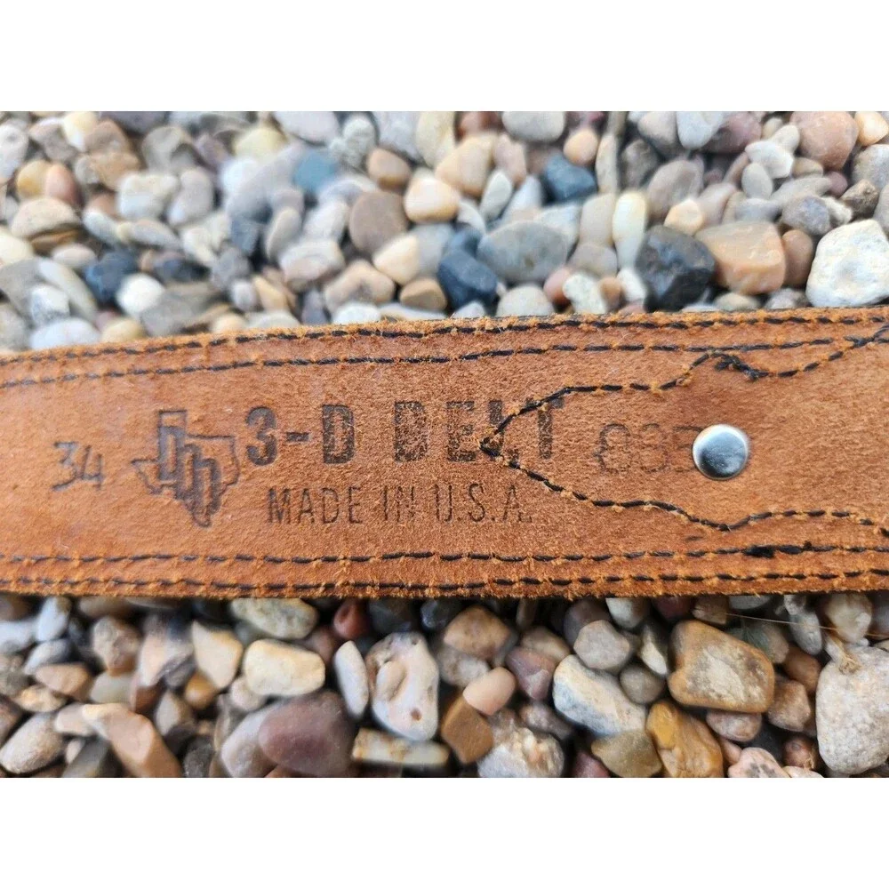 Western DDD Belt Leather Size 34 3-D Silver Belt Buckle Multicolor Insert Cowboy